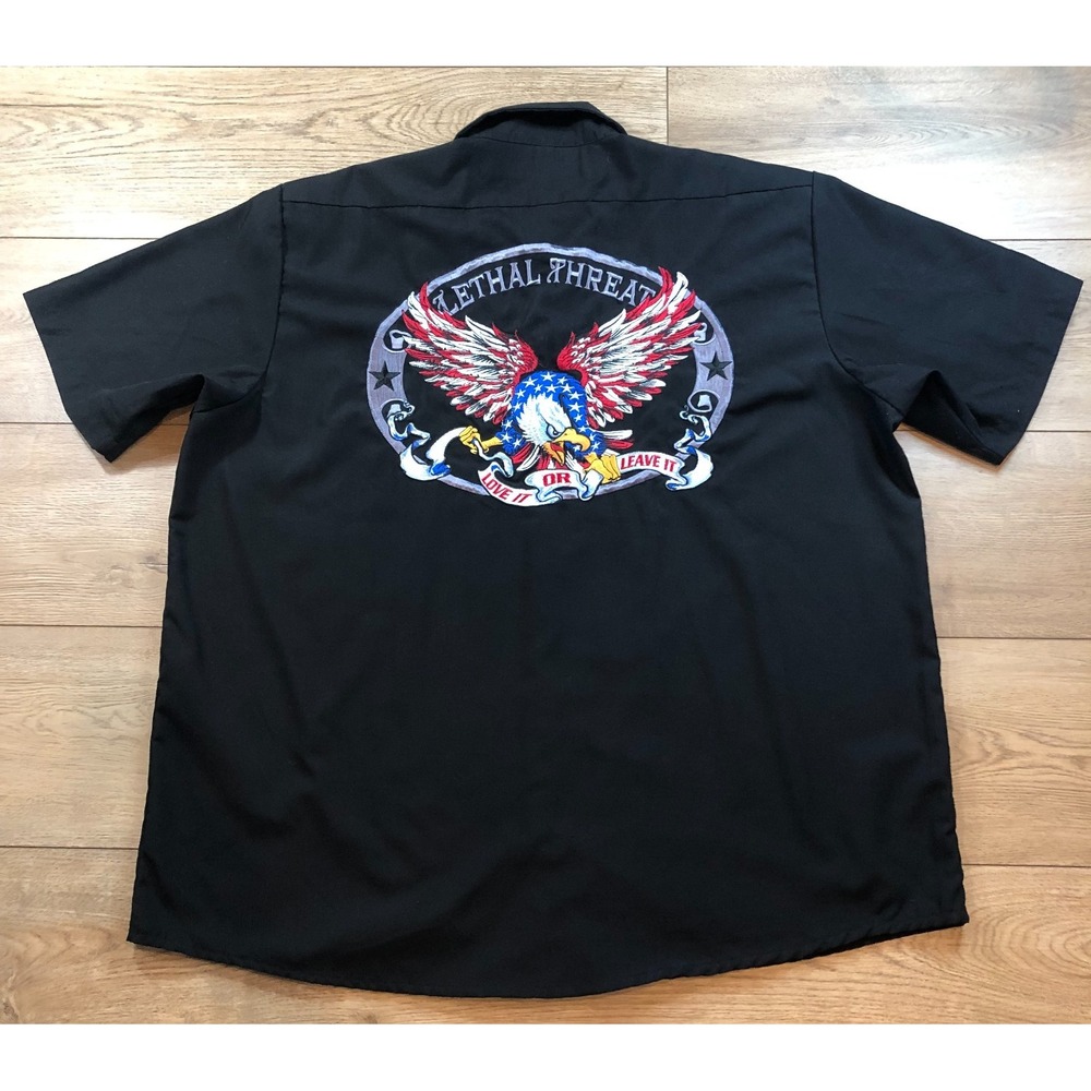 Lethal Threat Motorgear Button Shop Shirt Embroidered Eagle Garage Work Mens XXL